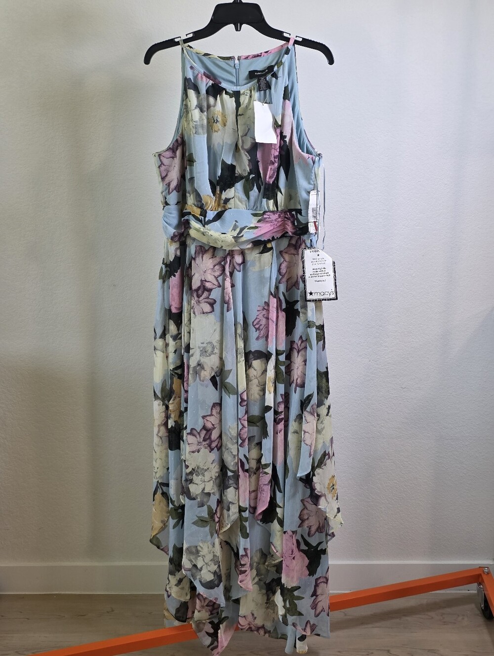 NWT R&M Richards Blue Floral High Low Chiffon Maxi Dress Size 14 Formal $129 - Picture 3 of 10